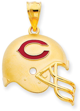 NFL Chicago Bears Helmet Pendant with Enamel, 14K Yellow Gold
