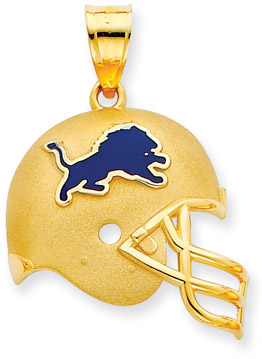 NFL Detroit Lions Helmet Pendant with Enamel, 14K Yellow Gold