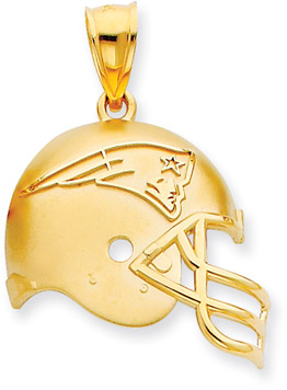 NFL New England Patriots Helmet Pendant with Enamel, 14K Yellow Gold
