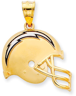 NFL San Diego Chargers Helmet Pendant with Enamel, 14K Yellow Gold