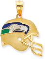 NFL Seattle Seahawks Helmet Pendant with Enamel, 14K Yellow Gold
