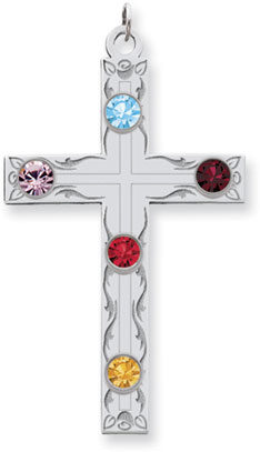 Sterling Silver Swirl Cross Family Pendant with 5 Stones