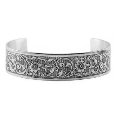 1800s Vintage Antique-Style Victorian Bangle Cuff Bracelets in Sterling Silver