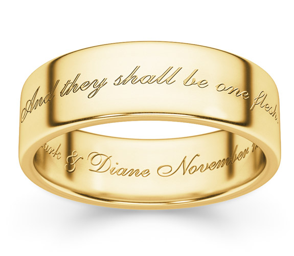 Wedding Bands Engraved with “And They Shall Be Bible Verse