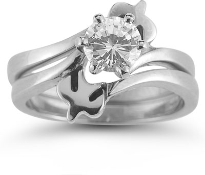 Holy Spirit Dove White Topaz Engagement Ring Set, Sterling Silver