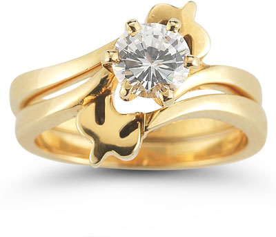 Holy Spirit Dove CZ Engagement Ring Set, 14K Gold