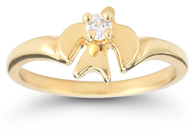 Holy Spirit Dove Diamond Ring in 14K Yellow Gold