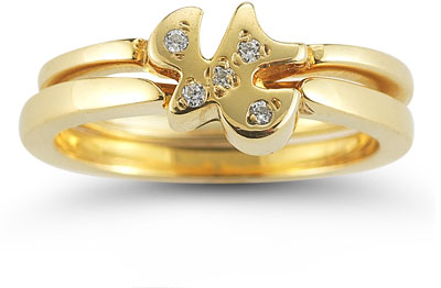 Holy Spirit Dove Diamond Engagement Ring Set in 14K Yellow Gold