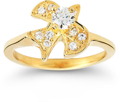 Christian Dove Diamond Ring in 14K Yellow Gold