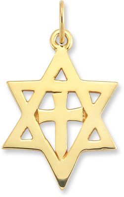 Star of David Cross Pendant in 14K Yellow Gold