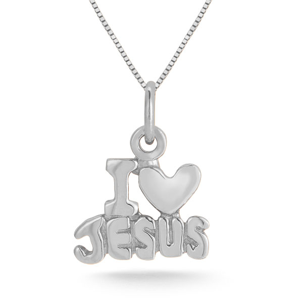 Heart Jesus 14K White Gold Necklace