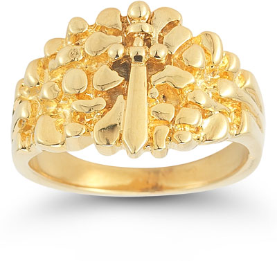 Sword of God Mens Nugget Ring in 14K Yellow Gold