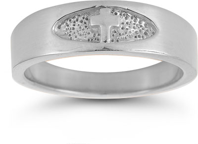 Men's Christian Cross Ring in 14K White Gold