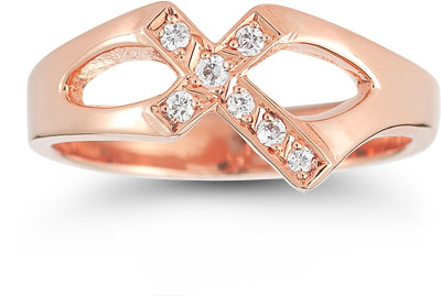 Christian Cross Diamond Ring in 14K Rose Gold