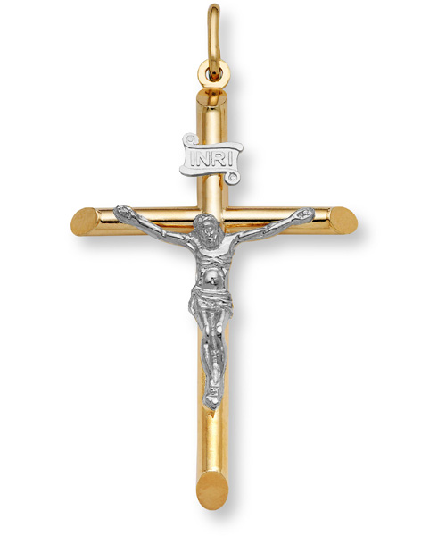 Men’s 14K Two-Tone Gold Crucifix Pendants and Necklaces