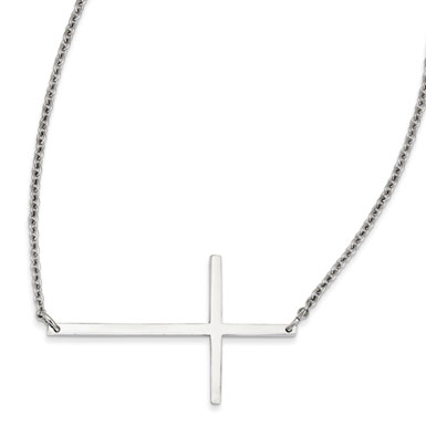 Stainless Steel Large Modern Sideways Cross Necklace