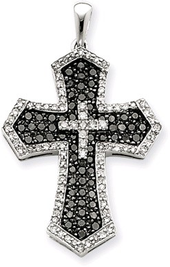1.00 Carat Black and White Diamond Cross Pendant