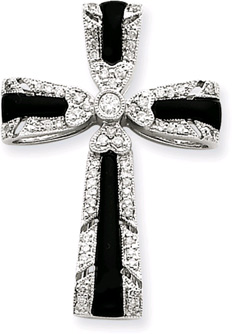 Byzantine Style Diamond and Onyx Cross Pendant