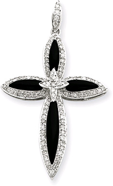 0.35 Carat Diamond and Onyx Cross Pendant