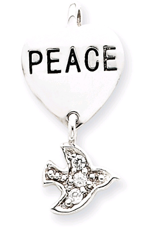 Sterling Silver Peace CZ Heart & Dove Pendant