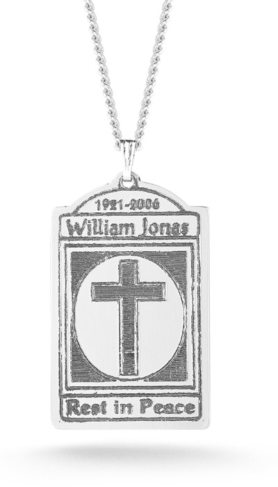 Memorial Dog Tag Cross Necklace in Sterling Silver