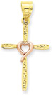 14K Two-Tone Gold Heart and Cross Pendant