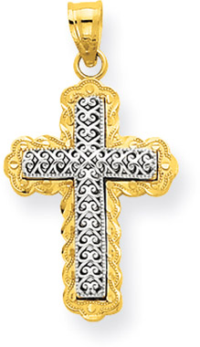 14K Two-Tone Gold Filigree Cross Pendant