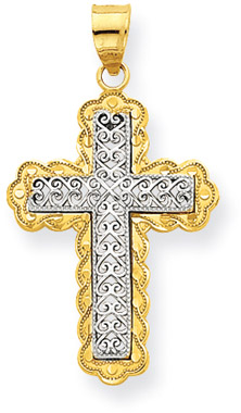 14K Two-Tone Gold Filigree Cross Pendant