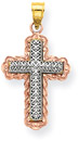 14K Rose and White Gold Filigree Cross Pendant