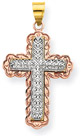 14K Rose and White Gold Filigree Cross Pendant