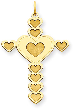 14K Gold Heart Cross Pendant
