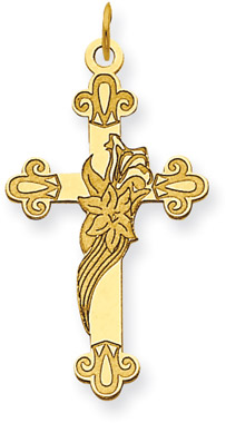 14K Yellow Gold Lily of the Valley Cross