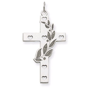 14K White Gold Olive Branch Cross