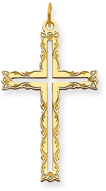 Floral Cross Pendant in 14K Yellow Gold