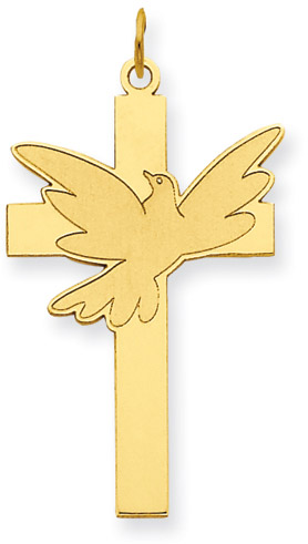 Dove of Peace Cross Pendant in 14K Yellow Gold