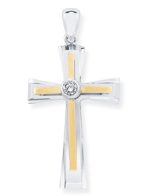 Men's Diamond Solitaire Cross Pendant in 14K Two-Tone Gold