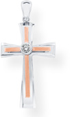 Men's Diamond Solitaire Cross Pendant in 14K Rose and White Gold