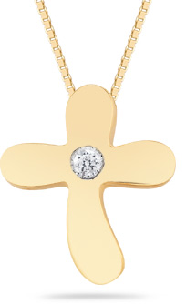 Small Diamond Solitaire Cross Pendant in 14K Yellow Gold