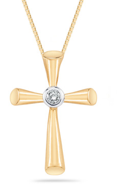 Diamond Solitaire Cross Pendant in 14K Yellow Gold