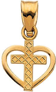 Cross and Heart Pendant in 14K Yellow Gold