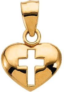 14K Yellow Gold Heart and Cross Pendant