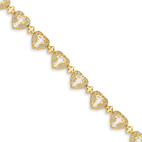 Filigree Cross Heart Bracelet, 14K Gold