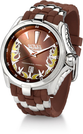 Von Dutch Watch Mechanical Angel Collection Stainless Steel Brown Silicon