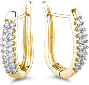 1 Carat Half Hoop Earrings, 14K Yellow Gold