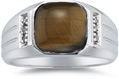 Men's Cat's Eye and Diamond Ring, 10K White Gold