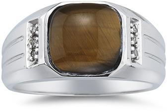 Men's Cat's Eye and Diamond Ring, 10K White Gold