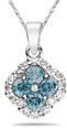 1.2 Carat Blue and White Diamond Flower Pendant, White Gold
