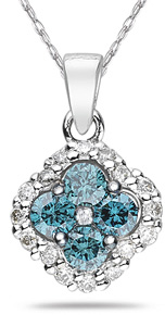 1.2 Carat Blue and White Diamond Flower Pendant, White Gold
