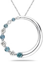 Blue and White Half Diamond Circle Pendant, 10K White Gold