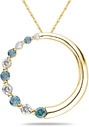 Blue and White Diamond Circle Pendant, 10K Yellow Gold